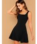  Felegant Solid Square Neck Mini Skater Dress